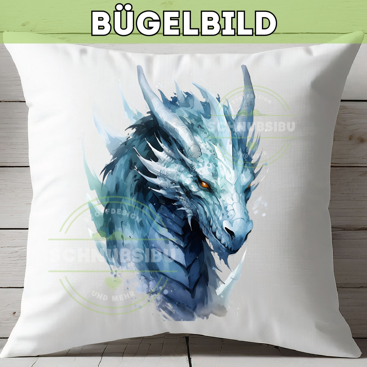 Bügelbild Drache blau